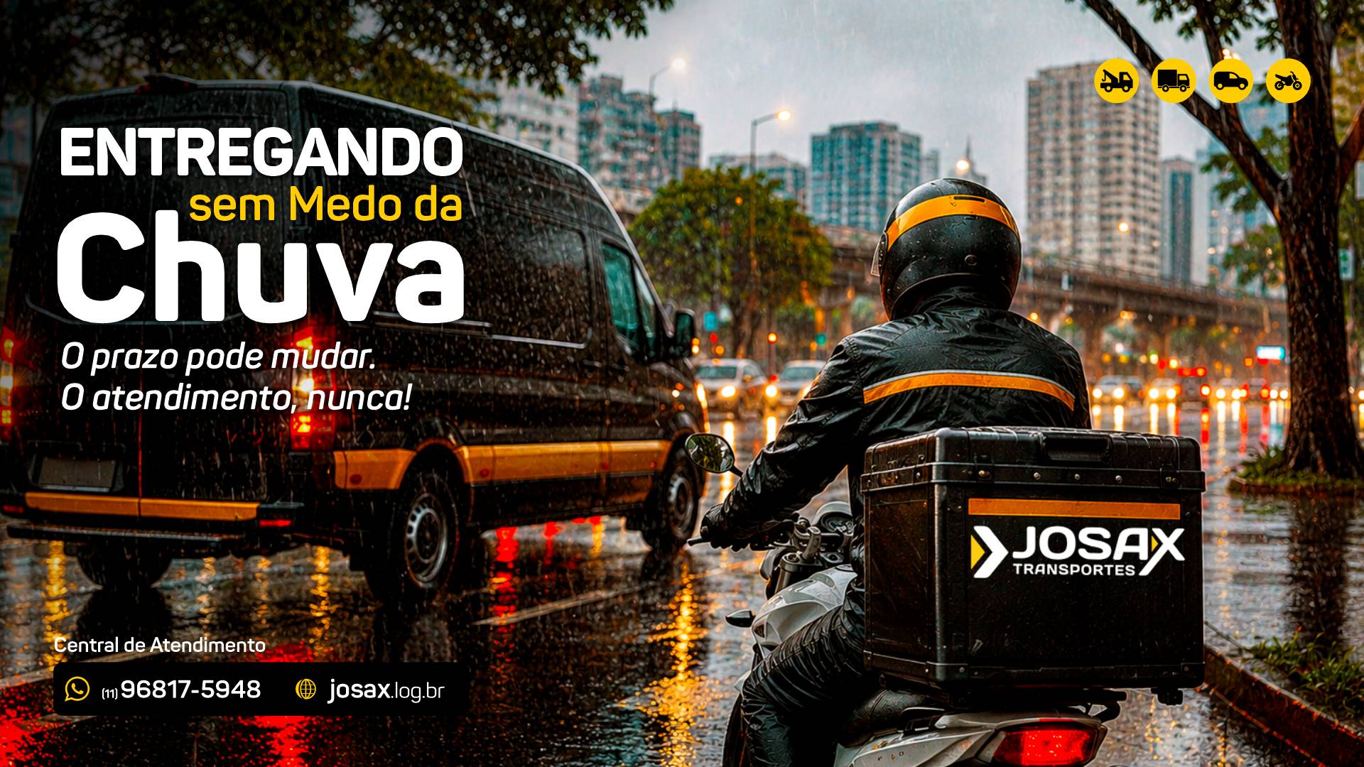 Entrega em dia de chuva forte, alagamento e bloqueio com atendimento garantido pela Josax